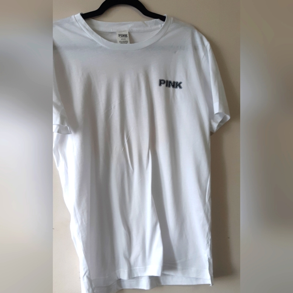 Pink Victoria Secret White  Tshirt with Pink Logo Size Medium